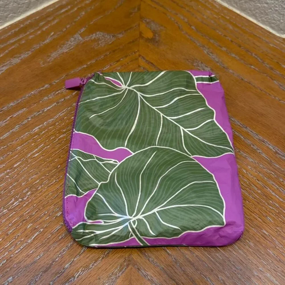 Aloha Collection Purple/Pink & Green Leaf Print Small Pouch Bag
